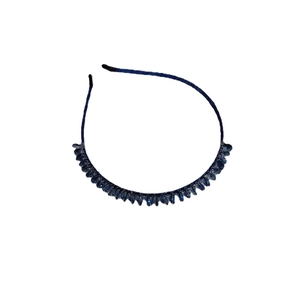 Elegant navy blue leaf crystal headband with textured crystal details for women