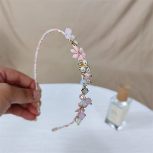 Koreaanse Stijl Bloemen Stof Omwikkelde Haarrand Met Hars Bloem Imitatieparel Kristal Zirkon Strass Haarband Voor Vrouwen Dagelijks