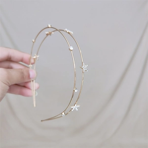 Cerchietto a doppio strato in metallo dorato con stelle brillanti e strass per capelli