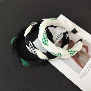 Vintage Houndstooth Twisted Headband For Women Retro Fabric Crinkled Hair Band Elegant Autumn Winter Wide Hair Accessory