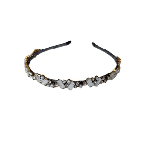 Serre-tête baroque vintage avec cristaux et perles sur monture en métal foncé