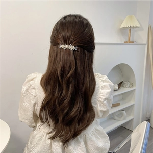 Elegant floral crystal hair clip with pearls for ponytail hairstyle decoration
