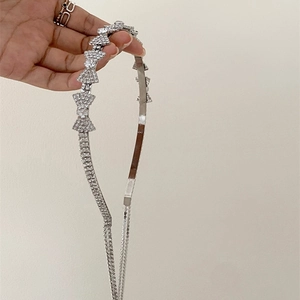 Elegant silver bow headband with sparkling rhinestones for women hair styling accessory