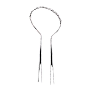 French style rhinestone bow headband with long silver tassels and heart details