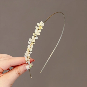 Elegant Cat Eye Stone Wheat Ear Headband Gold Alloy Rhinestone Leaf Hair Hoop For Women Simplicity High Cranial Top Hair Accessory
