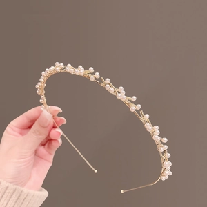 Elegante Cerchietto con Ramo di Künstliche Perle Stile Foresta delle Fate Sottile Metallo Accessori per Matrimonio Festa Donna