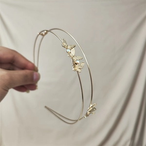 Elegant gold double-layered headband with hollow butterfly rhinestones for women
