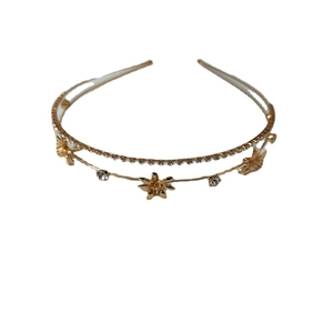 Elegant gold double-layered headband with rhinestones and hollow zircon flowers