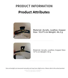 Detailed size specifications for triangular matte black shark hair clips with gold accents
