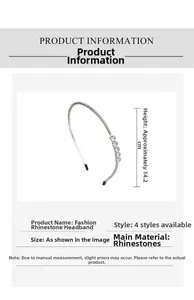Detailed view of fashion rhinestone headband with measurements showing 14.2cm height