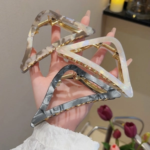 Large Acetate Triangle Hair Claw Clip Elegant Marble Pattern Geometric Shark Clip For Women Thick Hair Accessories
