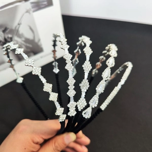 Korean Style Full Rhinestone Headband High End Geometric Inlaid Silver Alloy Hair Hoop For Party Photography Women Jewelry