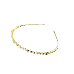 Elegant thin gold metal headband with zigzag double-row sparkling white crystals for women