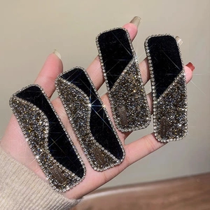 Vintage Korean Black Velvet Rhinestone Hair Clip For Women Alloy BB Clip With Letter Metal Plate Geometric Daily Hair Accessories