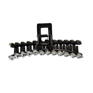 Minimalist black hair claw clip with heart-shaped white rhinestones for elegant styling