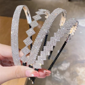 Serre-tête de Luxe en Alliage Plein Strass pour Femme Argent Géométrique Ondulé Zigzag Bandeau Cheveux Accessoires Mode Mariage Fête