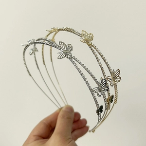 Korean Elegant Double Layer Hollow Butterfly Rhinestone Headband For Women Girls Gold Silver Alloy Crystal Hair Hoop Accessories