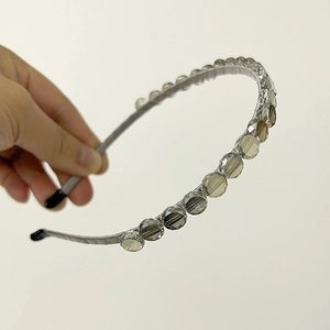 Elegant grey glass crystal headband with silk ribbon wrapping for women hair accessories