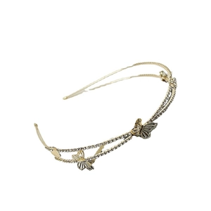 Double-layered gold headband with sparkling hollow butterflies and rhinestones for women