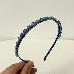 Detail of dark blue faceted crystal beads on a slim elegant headband accessory