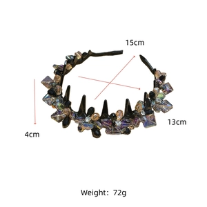 Vue détaillée du serre-tête peigne en cristal de luxe avec dimensions et mesures précises