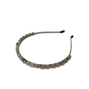 Elegant Korean style headband with faceted grey crystal beads and silk textured wrap
