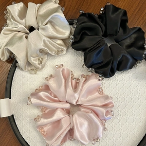 Elegant Rhinestone Beaded Satin Oversized Scrunchie High Elasticity Hair Tie Smooth Silk Texture Hair Accessories For Women