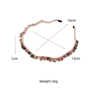 Detail showing wavy beaded headband dimensions 13-15cm width and 1cm thickness