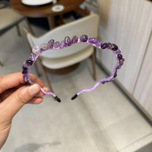 Elegant purple crystal stone headband with silk-wrapped band for girls accessories