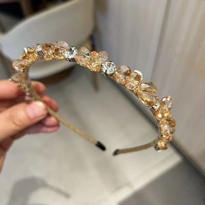 Serre-tête élégant doré champagne avec détails de strass et cristaux faits à la main