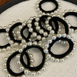 Élastiques à Cheveux Style Coréen avec Künstliche Perles d'Imitation Corde à Cheveux Sans Couture Noire Accessoires Cheveux Femme