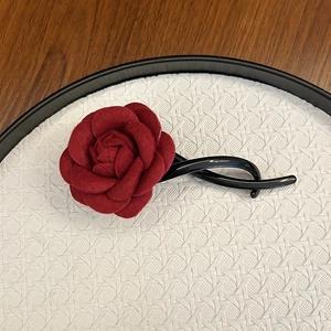 Elegant red velvet rose hair claw clip for women, Chinese style floral hair accessory