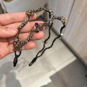 Handmade Korean Style Double Layered Artificial Crystal Twisted Wavy Headband Floral Light Luxury Hair Hoop Women Accessories