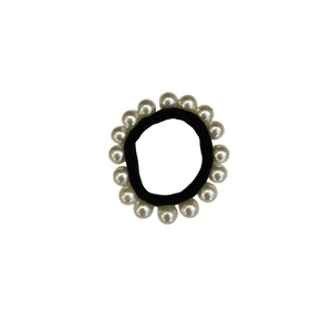 Élastique à cheveux élégant avec corde noire et dix-sept perles blanches pour femmes
