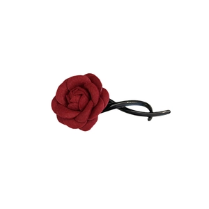 Elegant Chinese style velvet red rose flower hair clip with black twisted banana grip