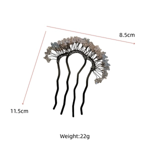 Detail view of retro hair comb with purple crystals and dimensions 11.5cm by 8.5cm