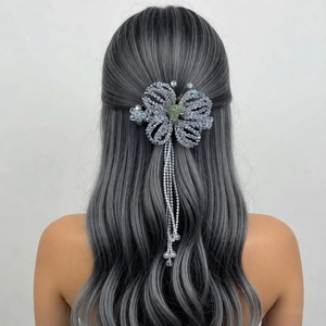 Luxury Handmade Beaded Butterfly Hair Clip With Tassels Elegant Artificial Crystal Alloy Spring Clip Hair Accessory For Women