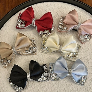 Luxury Satin Bowknot Hair Clip With Rhinestones Elegant Spring Clip Ponytail Holder For Women Fashion Hair Accessories