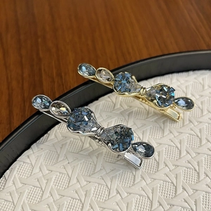 Luxury Alloy Rhinestone Butterfly Bowknot Hair Clip For Women Blue Crystal Side Clip Hairpin Headwear Elegant Hair Jewelry