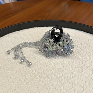 Exquisite handmade crystal tassel hair claw clip with shimmering grey beads and fringe