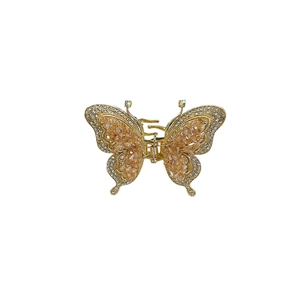 Pince à cheveux papillon élégante en cristal champagne et strass pour femmes