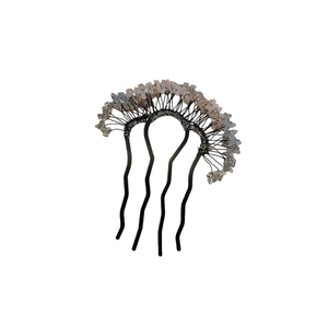 Elegant Chinese style hair comb with crystal beads and black wavy four-tooth design