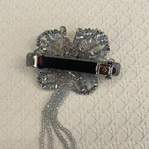 Luxurious handmade beaded hair clip with crystal flowers and elegant long bead tassels