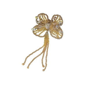 Luxurious handmade crystal butterfly hair clip with beaded tassels in amber and white