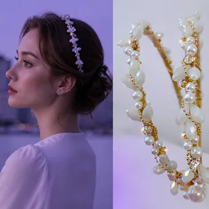 Serre-Tête Élégant en Künstliche Perles d'Imitation et Strass pour Femmes Style Coréen Cristal Feuille Accessoires Cheveux