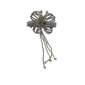 Elegant silver-gray beaded butterfly hair clip with crystal tassels and fringe details