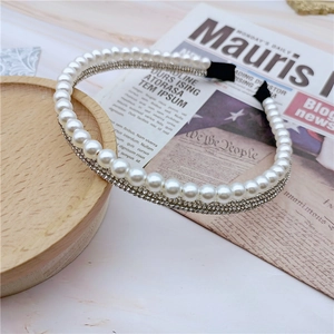 Vintage Artificial Pearl Rhinestone Double Layer Headband Elegant French Style Hair Hoop For Women Wedding Party Hair Accessories