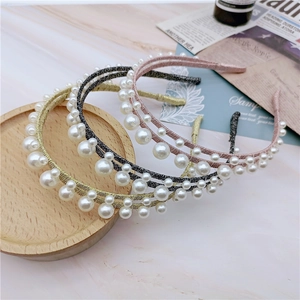 Eleganter Doppelschichtiger Imitation Künstliche Perle Haarreif Für Damen Glitzer Stoff Umwickeltes Haarband Koreanischer Stil Haarschmuck