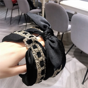 Vintage Bow Velvet Twist Knot Hairband For Women Elegant Black Gold Braided Lace Decor Fashionable Hair Accessories