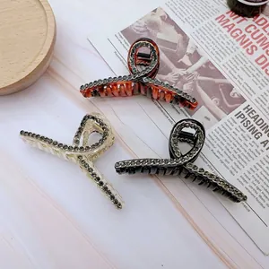 Pinza per Capelli Grande in Acrilico Stile Francese Con Strass e Catena in Metallo Elegante Molletta Intrecciata per Donna Accessori